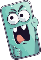 A cartoon mobile device with a surprised face and thumbs up gesture.