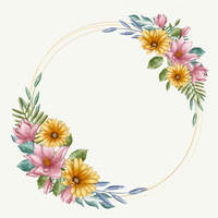 Watercolor floral wreath with pink and yellow flowers
