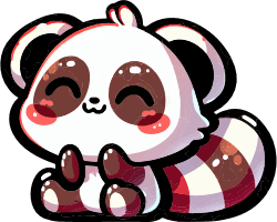 Cute cartoon red panda with a smiling face and striped tail