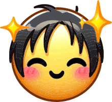 Winking face emoji with black hair and stars