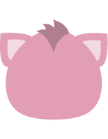 Pixel art of a pink creature's head with triangular ears and a tuft of hair