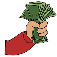 Cartoon hand holding $100 bills