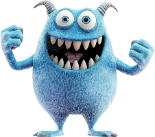 A blue, furry monster with large eyes and sharp teeth