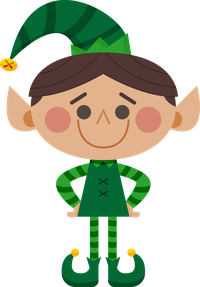 Cartoon elf in green with a cheerful smile