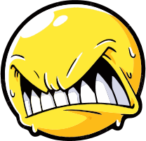 Winking yellow emoji face with sharp teeth