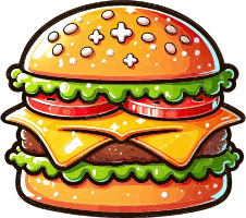 A cartoon illustration of a double cheeseburger