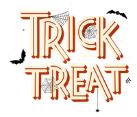 Trick or Treat text in white and red with candy graphics