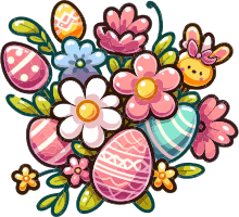 Illustration of Easter eggs and flowers