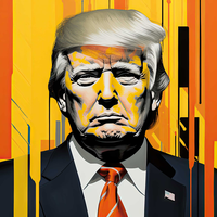 Stylized portrait of Donald Trump with orange and yellow hues