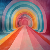A digital artwork of a tunnel with vibrant, rainbow-colored arches and a long, converging path.