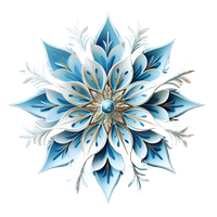 Intricately designed blue and white snowflake