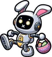 Robot Easter bunny with a basket of eggs