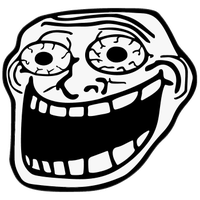 Trollface meme illustration with a wide, mischievous grin