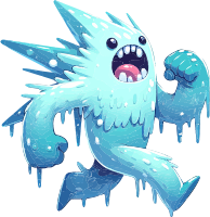 Illustration of a blue, icy monster with sharp teeth and claws