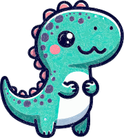 Cartoon dinosaur with teal body and purple spots
