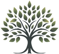 A stylized tree with green leaves