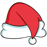Red Santa hat with white trim on a black background