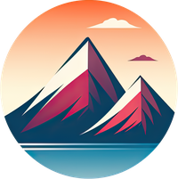 Stylized mountain range with lake