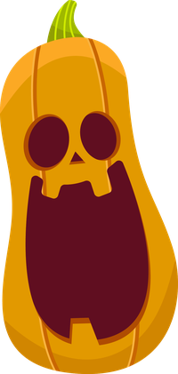 Cartoon pumpkin with skull face