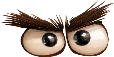 A cartoon illustration of a pair of watchful eyes with thick eyebrows.