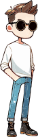 Cartoon character in white shirt and blue jeans