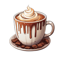 A cup of hot chocolate with whipped cream and chocolate pieces