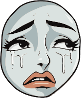 A cartoon face with tears and a sorrowful expression