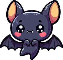 Cute cartoon bat with large eyes and pink cheeks