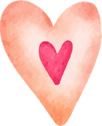 A pink watercolor heart with a smaller heart inside