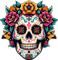 Colorful sugar skull with floral decorations