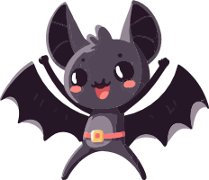 Cartoon bat with a red belt flying