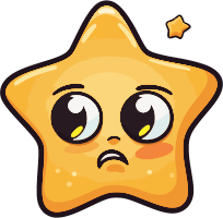 A yellow star with a frowning face and large eyes.