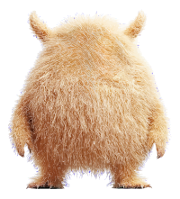 A fluffy, yellow creature with horns and a furry body