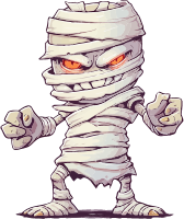 Cartoon mummy character with red eyes