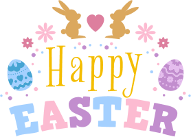 Happy Easter illustration with bunnies and eggs