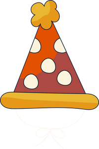 Illustration of a party hat with white polka dots
