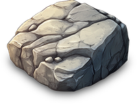 A digital illustration of a gray rock with cracks and texture