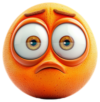 Sad orange emoji with large eyes and a frown
