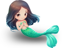 Cartoon mermaid with green tail and dark hair