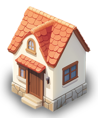 Illustration of a white house with a red roof