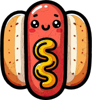 A smiling hot dog character between two buns
