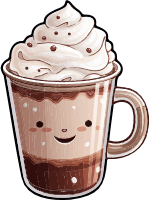 Cartoon hot chocolate with whipped cream and chocolate sprinkles