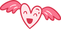A pink heart with wings and a happy expression