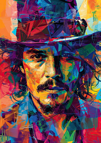 Abstract portrait of a man with a hat in a kaleidoscope of colors
