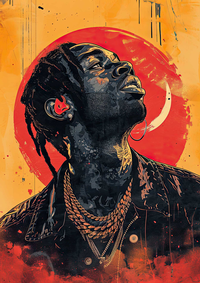 Illustration of a young rapper with dreadlocks and gold jewelry