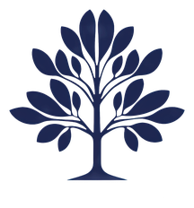 Dark blue tree logo on white background