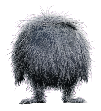 Electron microscopy image of a dark gray, fuzzy object with a rounded top and visible fibers on a black background.