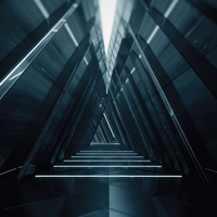 Futuristic stairway with blue neon lights
