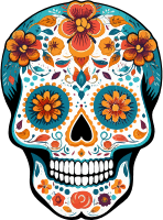 Colorful sugar skull with floral decorations