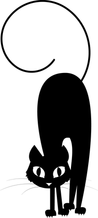 A black cat with a thought bubble above its head